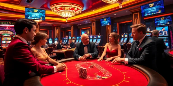 Immerse in the thrill of a casino scene featuring high-stakes blackjack at https://esfa.eu.com/, capturing excitement and luxury.