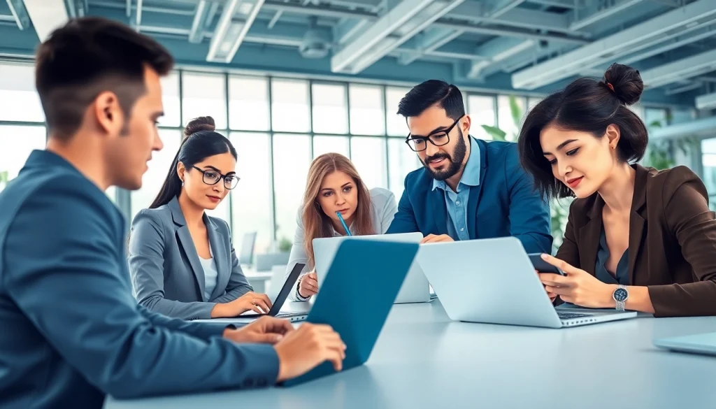 Explore collaborative workspace at https://awin68.cloud/ showcasing professionals in a modern tech setting.