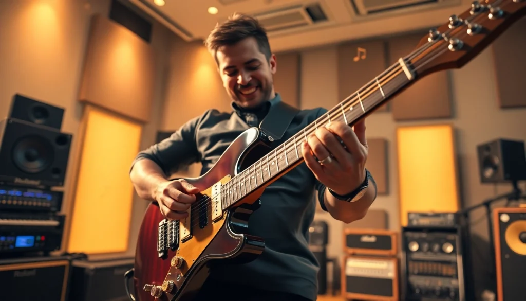 Experience the expressive performance with the VG99 guitar showcased in a vibrant studio setting.