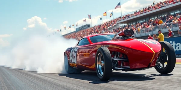 Exciting drag racing events showcasing powerful cars and enthusiastic crowds on a vibrant racetrack.